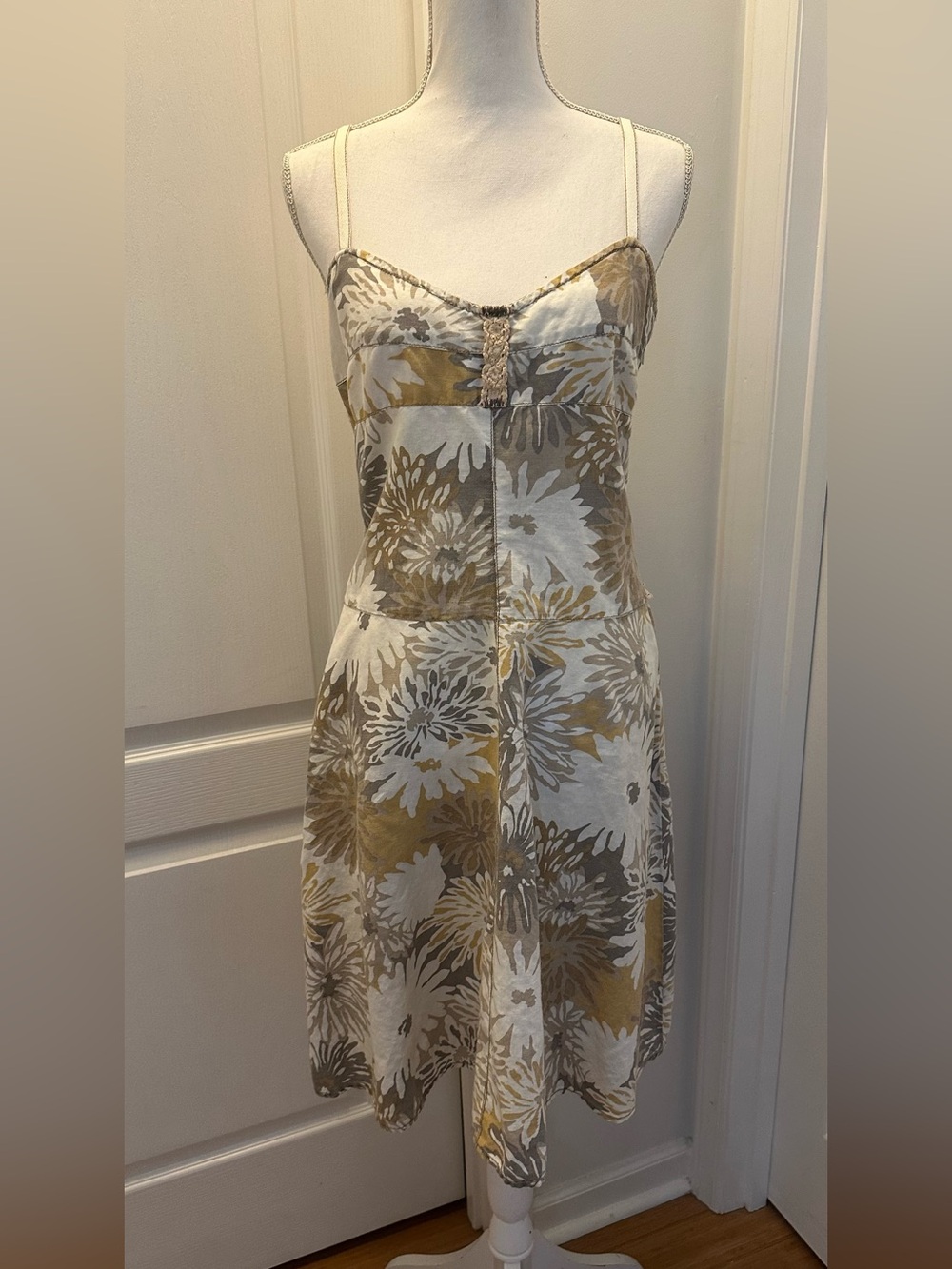 90’s Vintage Free People Linen Slip Dress Floral Print size 12 GUC